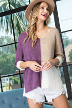 Vivianne Colorblock Crew Neck Knit Sweater (Purple)