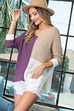Vivianne Colorblock Crew Neck Knit Sweater (Purple)
