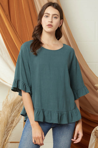 Tatiana Solid Scoop Neck Top (Green)