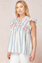 St Tropez Embroidered Ruffle Sleeve Top