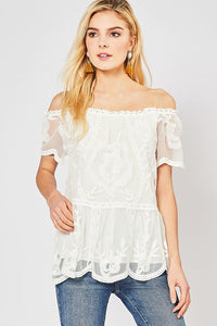 Brianna Lace Off Shoulder Top (White)