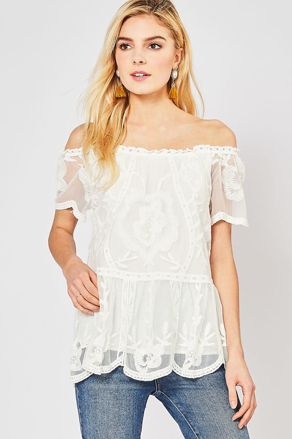 Brianna Lace Off Shoulder Top (White)