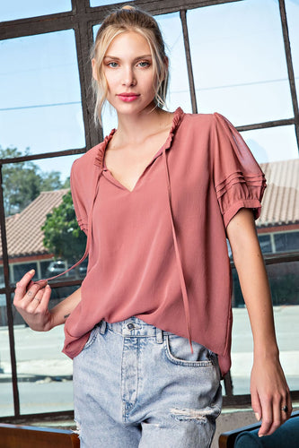 Lulu Tie Front Blouse (Mauve)