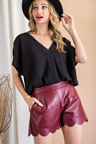 Monica Short Sleeve V-Neck Blouse Top (Black)
