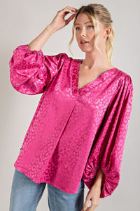 Madison Satin Animal Print Blouse (Hot Pink)