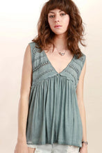 Hailey Lace Trim Baby Doll Top (Sage Blue)