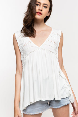 Hailey Lace Trim Baby Doll Top (Ivory)