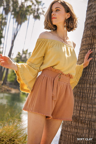 Bethany Linen Fringe Shorts (Soft Clay)