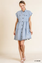 Telluride Short Sleeve Button Ruffle Tiered Dress (Denim)