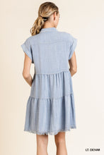 Telluride Short Sleeve Button Ruffle Tiered Dress (Denim)