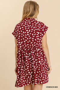 Dalmation Print Babydoll Dress (Crimson)