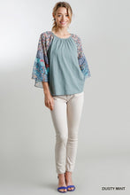 Jacklyn Floral and Animal Mixed Printed Bell Sleeve (Dusty Mint)
