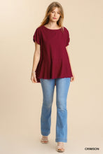 Addison Round Neck Raw Edge Top  (Crimson)