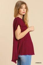Addison Round Neck Raw Edge Top  (Crimson)