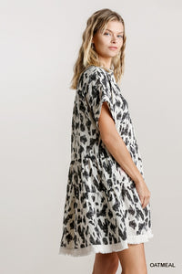 Jolie Animal Print Tiered Dress (Oatmeal)