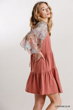 Gianna Mixed Print Bell Sleeve Dress (Canyon Clay)