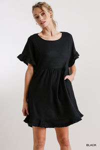 Lillian Waffle Knit Short Dress (Black)