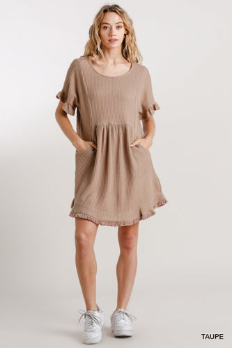 Lillian Waffle Knit Short Dress (Taupe)