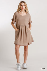 Lillian Waffle Knit Short Dress (Taupe)