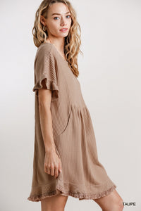 Lillian Waffle Knit Short Dress (Taupe)