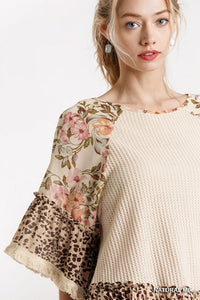 Samara Floral and Animal Print Knit Top (Natural)