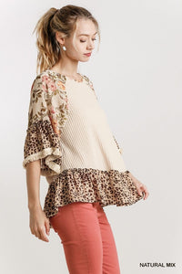 Samara Floral and Animal Print Knit Top (Natural)