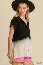 Bleach Dip Dye Collared Button-Down Top (Black)