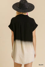 Bleach Dip Dye Collared Button-Down Top (Black)