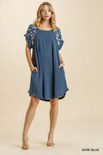 Linen Paisley Back Hi Low Dress (Blue)