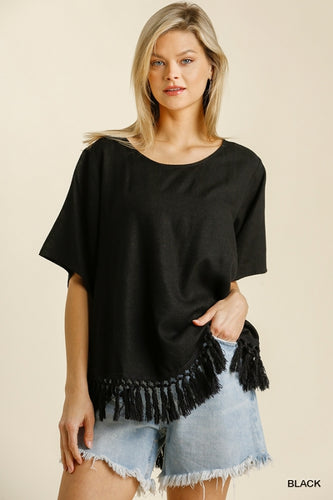 Carmen Tassel Fringed Top Top (Black)