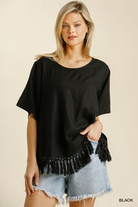 Carmen Tassel Fringed Top Top (Black)