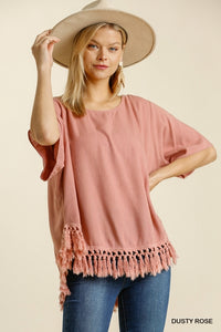 Carmen Tassel Fringed Top Top (Dusty Rose)