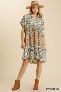 Abilene Mixed Print Long Sleeve  Dress (Off White Mix)