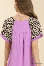 Alayna Animal Pring Sleeve Frayed Top (Lavender)