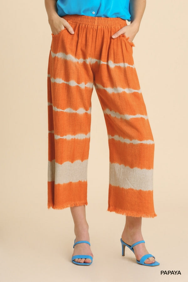 Alayah Frayed Hem Wide Linen Blend Pants (Orange)