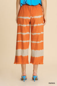 Alayah Frayed Hem Wide Linen Blend Pants (Orange)