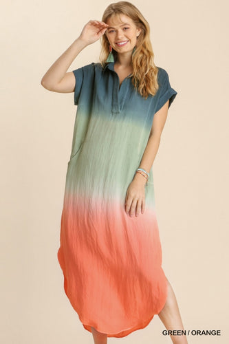 Aranza Dip Dye Maxi Dress (Orange/Green)