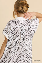 Animal Print Short Folded Sleeve Button Up Dress (White)