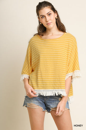 Avery Striped Tassel Trim Top (Honey)