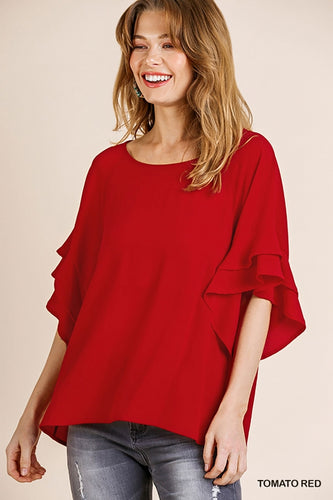 Lauren Layered Ruffle Sleeve Top (Red)
