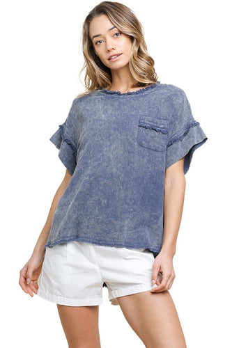 Mineral Washed Short Sleeve Round Neck Top