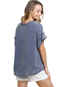 Mineral Washed Short Sleeve Round Neck Top