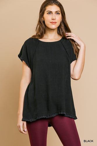 High Low Top with Fringe Hems (Black)
