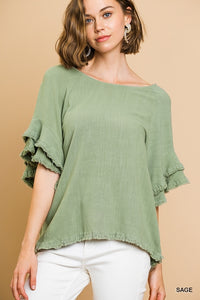 Elizabeth Layered Ruffle Short Sleeve Top (Sage)