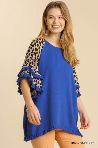 Tatum Animal Print Layered Bell Sleeve (Sapphire)