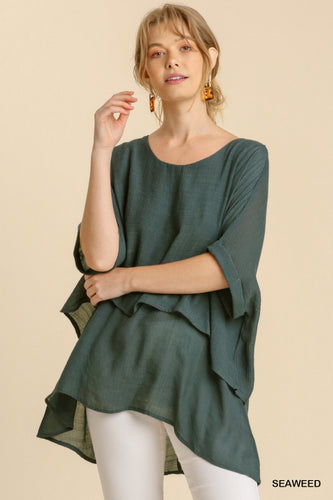 Leilani Cuffed 1/2 Sleeve Layered Tunic (Seaweed)