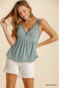 Crochet and Knit Sleveless Top  (Dusty Blue)