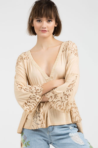 Lace Panel Peasant Top (Golden Honey)