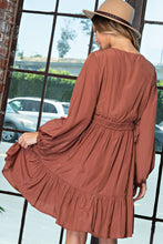 Blayne Smocked Waste V-Neck Mini Dress (Marsala)