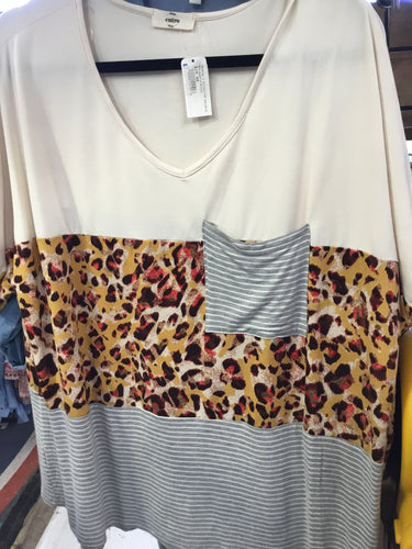 Leopard And Stripe Block Top (Multi)